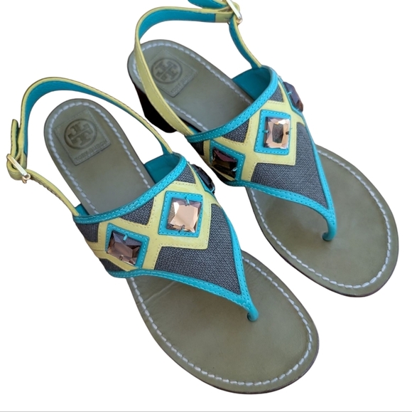 Tory Burch Etta Embellished Jeweled Heeled Sandals sz 10 - Picture 3 of 8